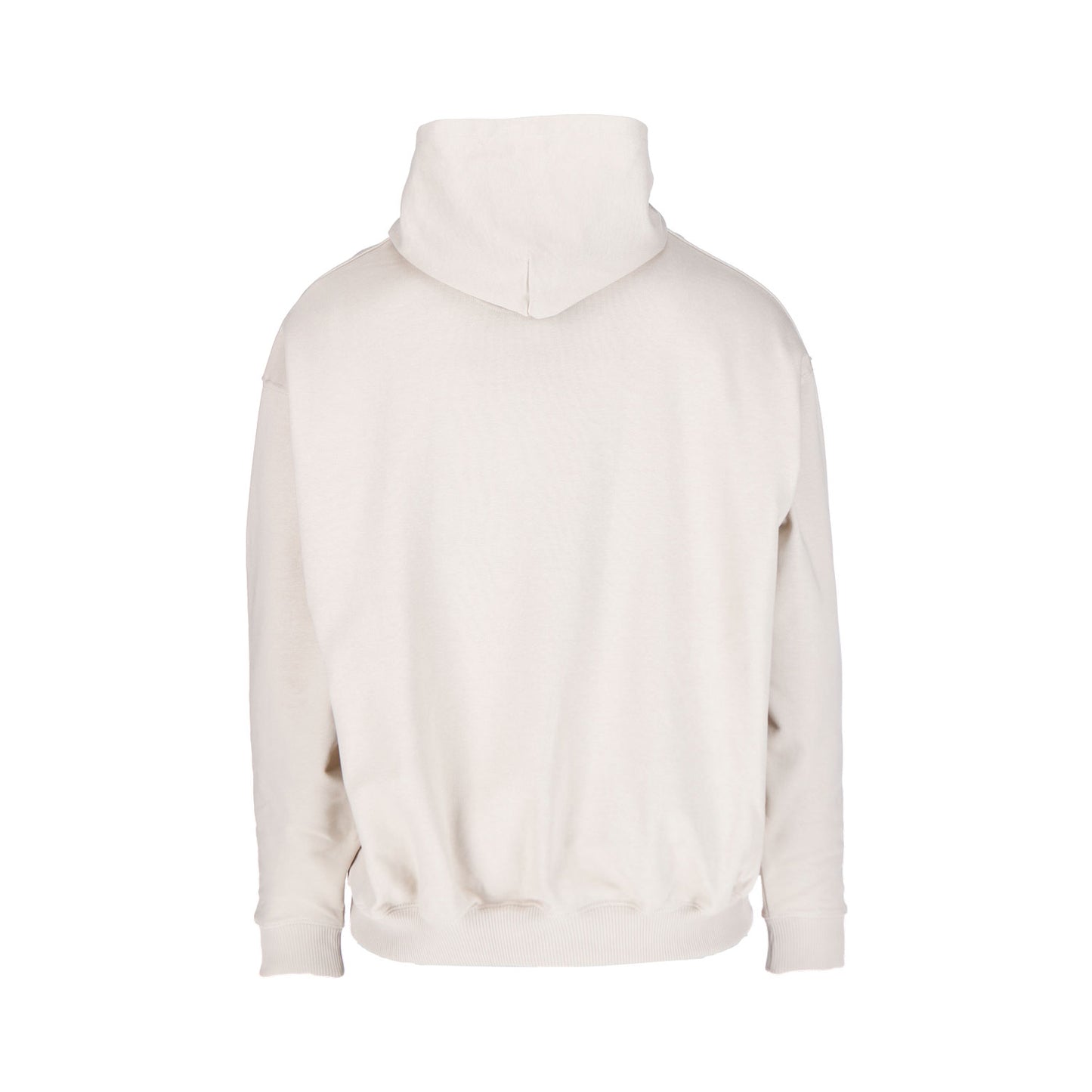 Der GNSBRND Neidenfels Hoodie Desertdust ist von hinten auf weißem Grund abgebildet und verfügt über eine Kapuze und lange Ärmel. Dieser schlichte beigefarbene Hoodie aus Bio-Baumwolle bietet nachhaltigen Komfort ohne sichtbare Logos oder Designs.