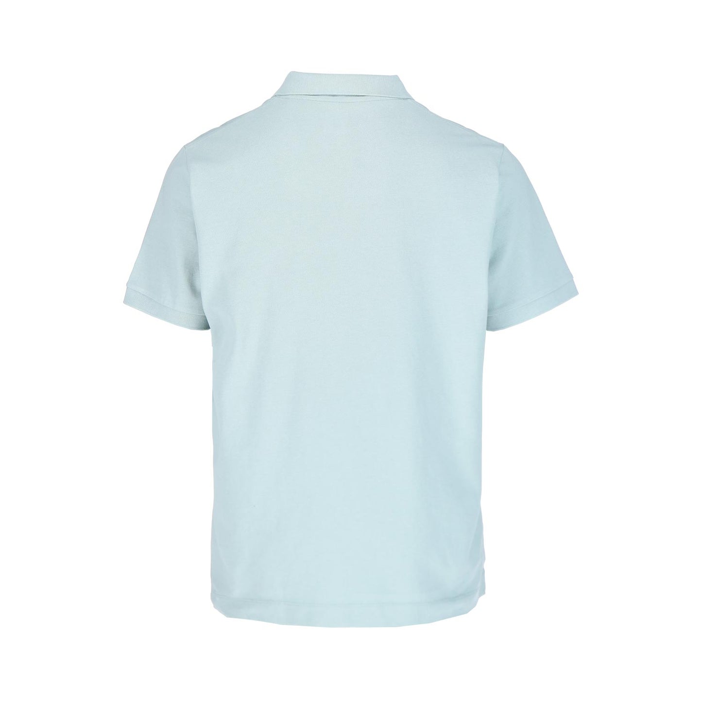 Das Leofels Polo Aloe von GNSBRND zeigt sich von hinten mit klassischem Kragen und geradem Saum, hergestellt aus Bio-Baumwolle. Präsentiert auf einfarbig weißem Hintergrund.