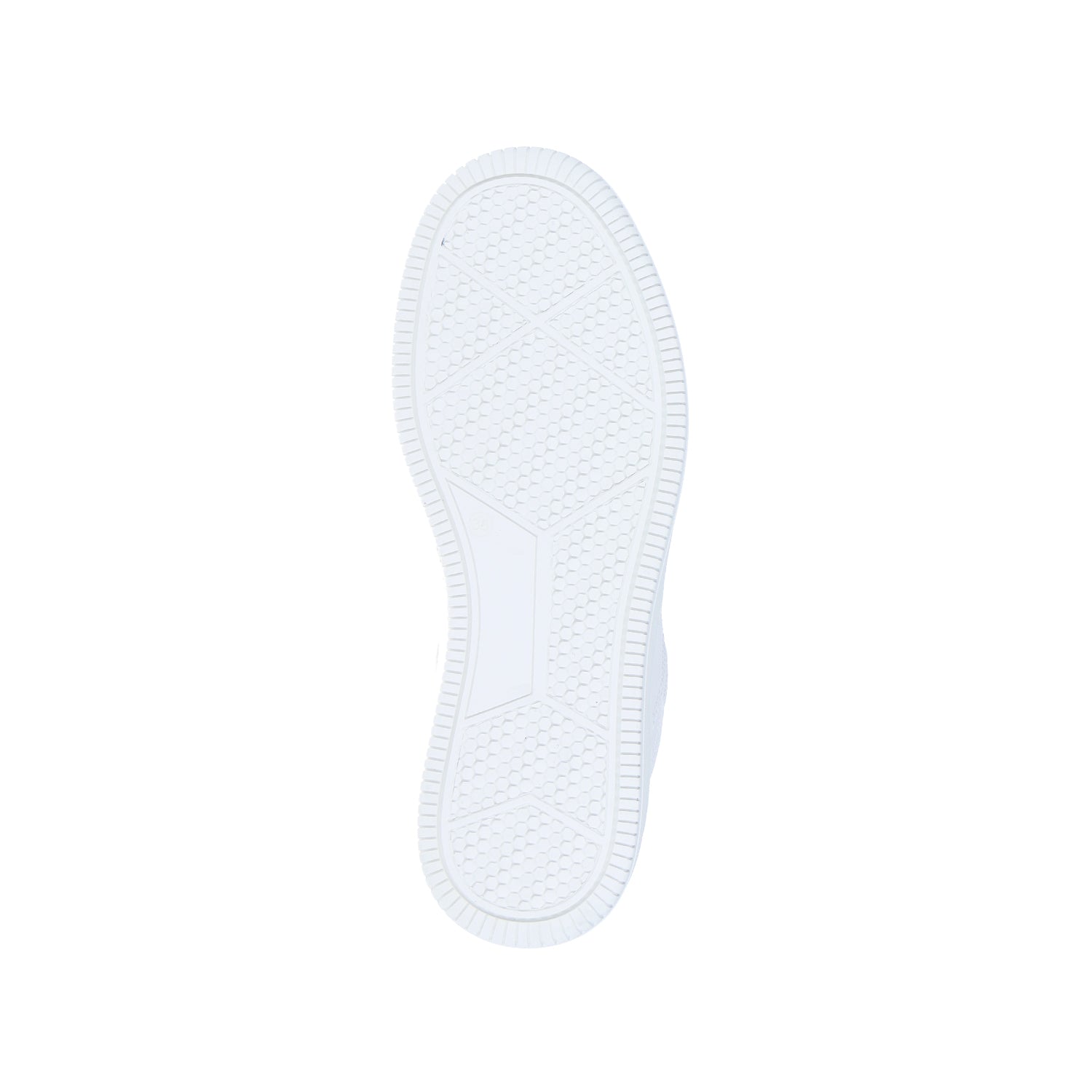 Der MoEa GEN 1 Grape/Full White hat eine weiße Gummisohle mit Rauten-, Linien- und Sechseck-Strukturen. Hergestellt aus kohlenstoffarmem Material, wird er auf einem schlichten weißen Hintergrund präsentiert.