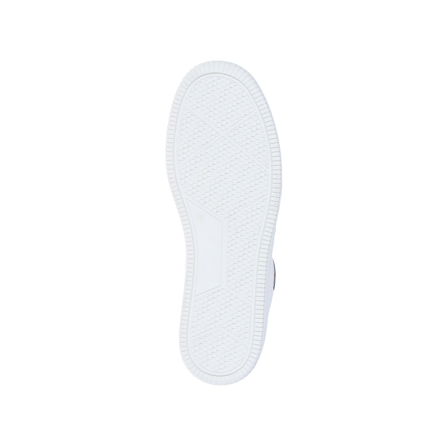Das Bild zeigt die Sohlenunterseite des MoEa GEN 1 Cactus White & Green Sneakers, der aus Kaktushaut mit einem strukturierten, geometrischen Profil vor einem schlichten weißen Hintergrund besteht.