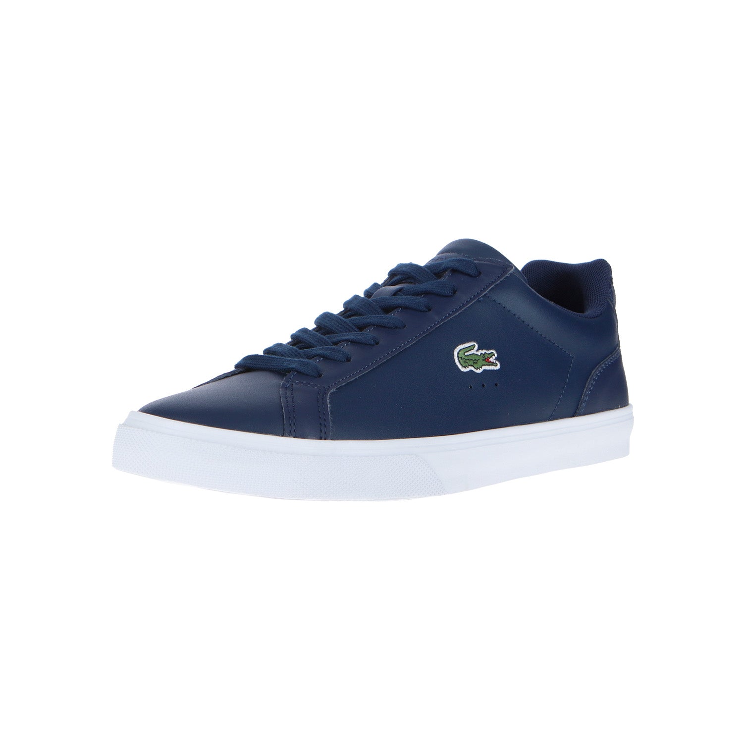 Der LACOSTE Lerond Pro NVY/WHT ist ein marineblauer Sneaker mit weißer Sohle, marineblauen Schnürsenkeln, Obermaterial aus Leder und dem kultigen grünen Krokodillogo an der Seite.