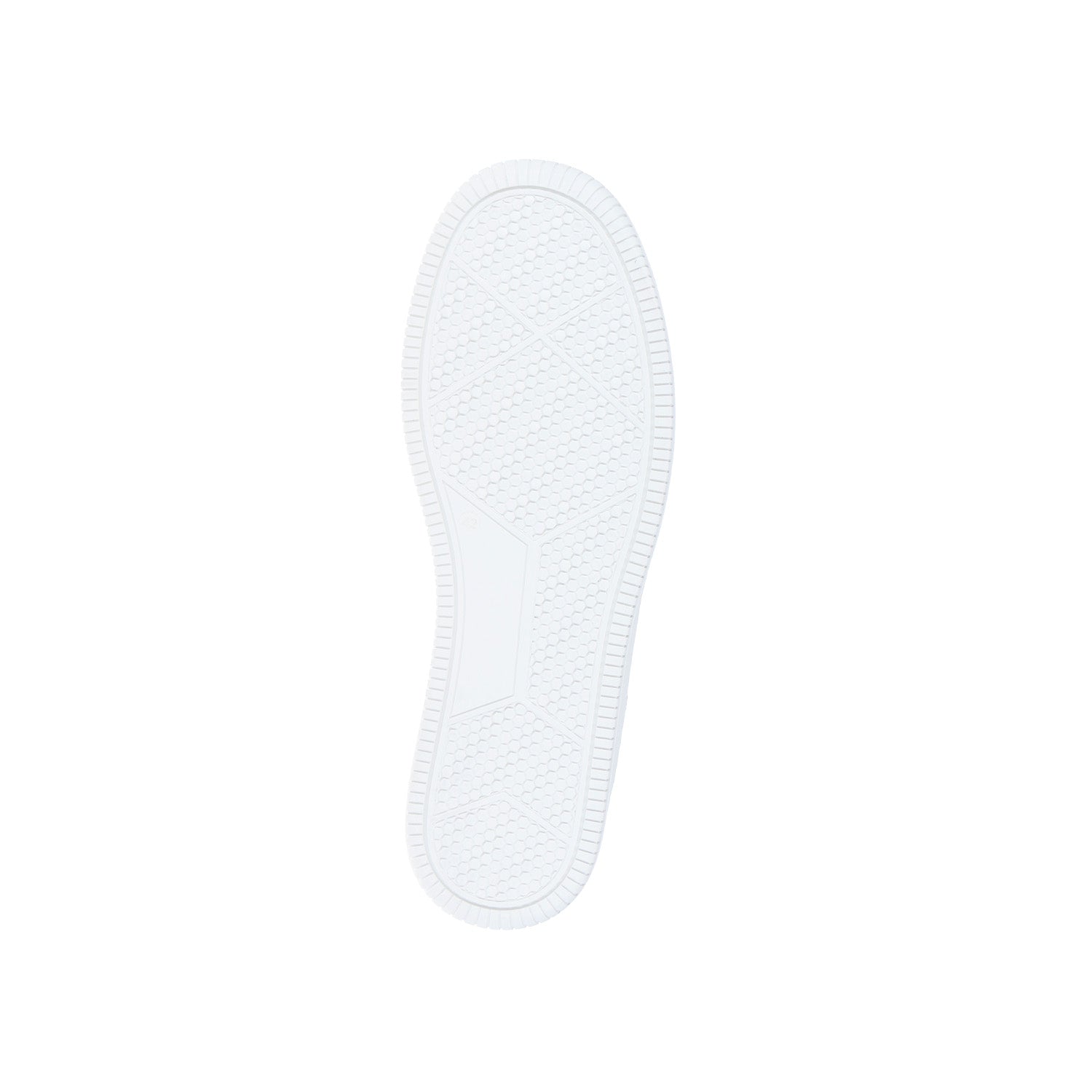 Der MoEa GEN1 Mushroom White & Navy zeichnet sich durch eine weiße Sohle mit strukturiertem Muster und geriffelten Kanten aus, die auf einem einfarbig weißen Hintergrund fotografiert wurde - eine umweltfreundliche Alternative für einen umweltbewussten Stil.