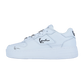 Der Karl Kani 89 UP 23 weiß/schwarz MC WMN ist ein Retro-Basketball-Sneaker für Damen mit klobiger weißer Sohle, Schnürung vorne und auffälligen schwarzen Details im Signatur-Stil an der Seite, der Spitze und der Ferse für einen auffälligen Streetstyle.