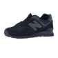 Der New Balance ML574V3 Retro-Sneaker in Schwarz besteht aus Wildleder und Mesh, einem markanten grauen N-Logo, ENCAP-Dämpfung für zusätzlichen Komfort und einer strukturierten Gummisohle.