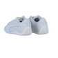 Ein Paar Puma Speedcat Plus Sneakers in Hellgrau wird von hinten und von der Seite gezeigt, wobei das Puma-Logo und die strukturierten weißen Sohlen vor einem schlichten weißen Hintergrund hervorgehoben werden.
