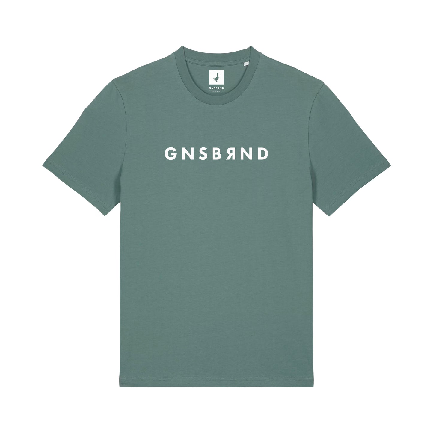 Das Seibotenberg Shirt von GNSBRND ist ein grünes Unisex-T-Shirt aus Bio-Baumwolle mit einem auffälligen weißen GNSBRND Schriftzug auf der Brust.