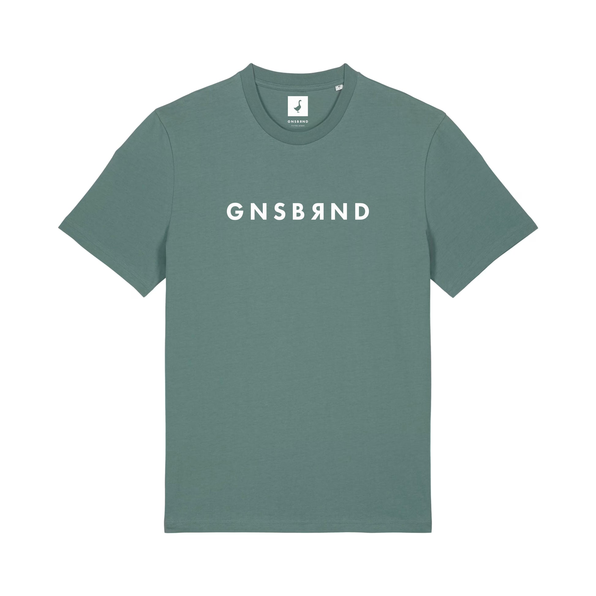 Das Seibotenberg Shirt von GNSBRND ist ein grünes Unisex-T-Shirt aus Bio-Baumwolle mit einem auffälligen weißen GNSBRND Schriftzug auf der Brust.